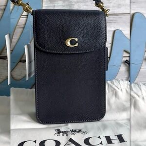 COACH C CROSSBODY PHONE CASE IN BLACK LEATHER NWT